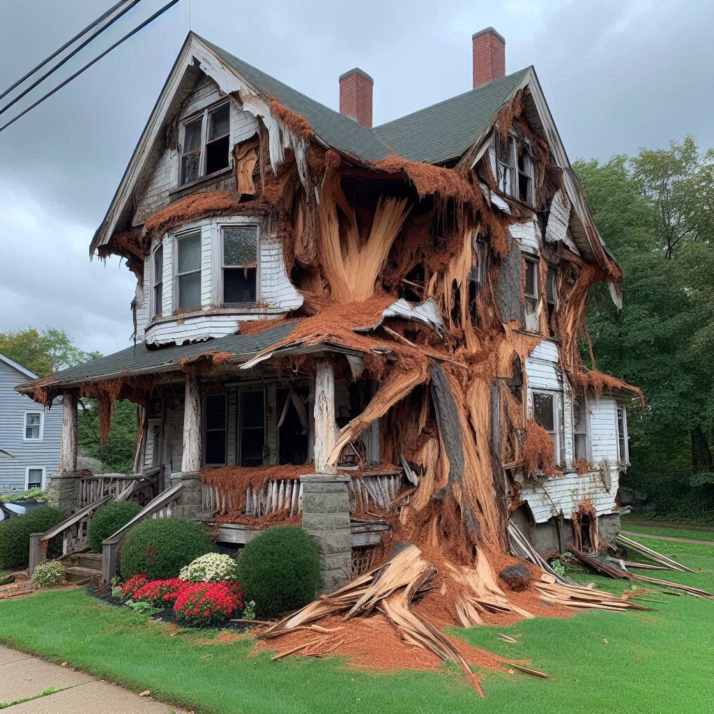 Signs Your Lawrenceville Home Needs a Tree Inspection Blog Article - Tree with visible damage, including broken branches and signs of disease near an Lawrenceville home